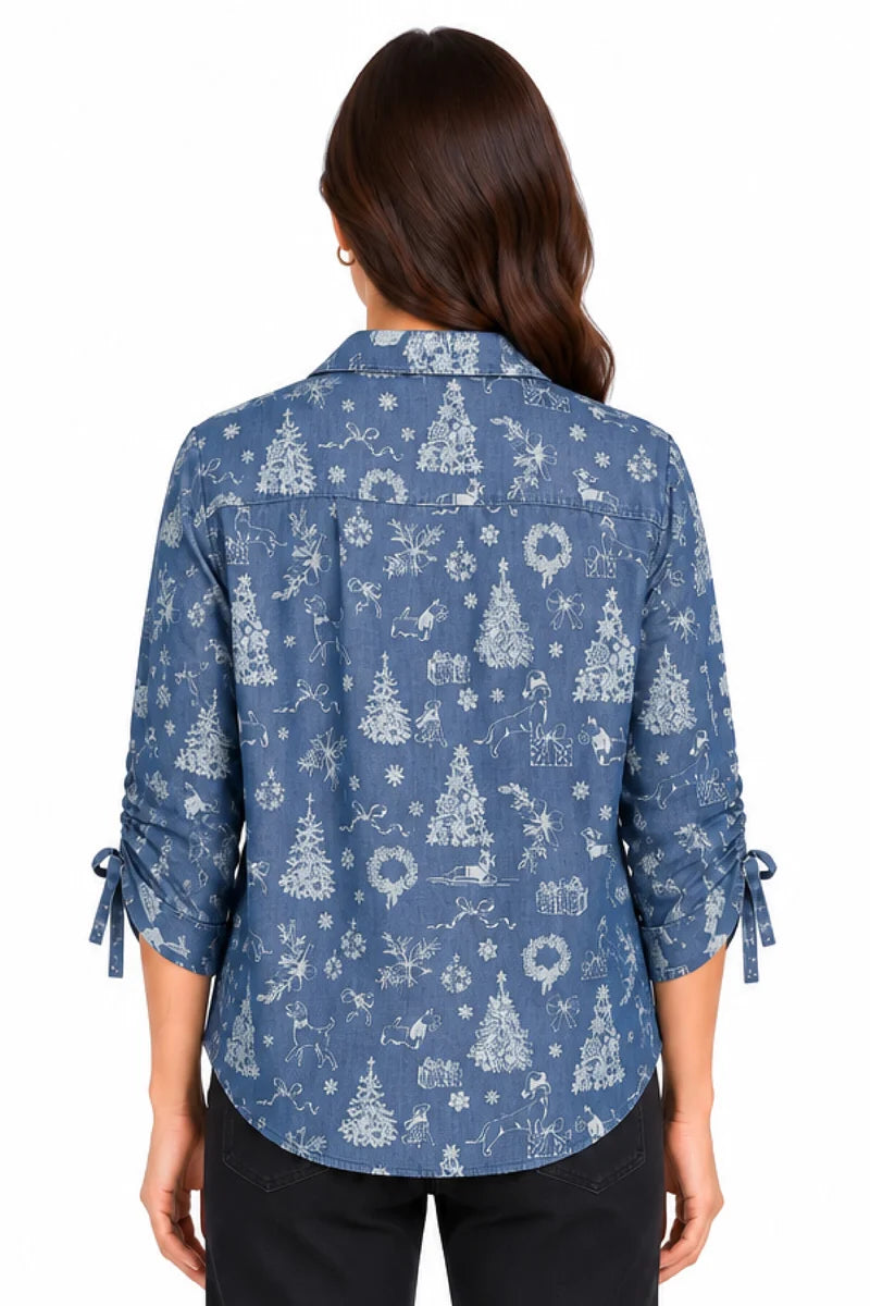 John Mark Button Front Cinch Sleeve Popover