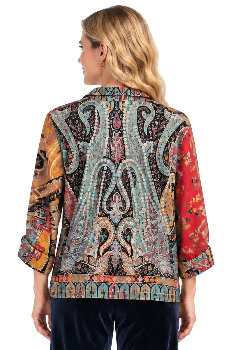 John Mark Mix Print Button Down Blouse