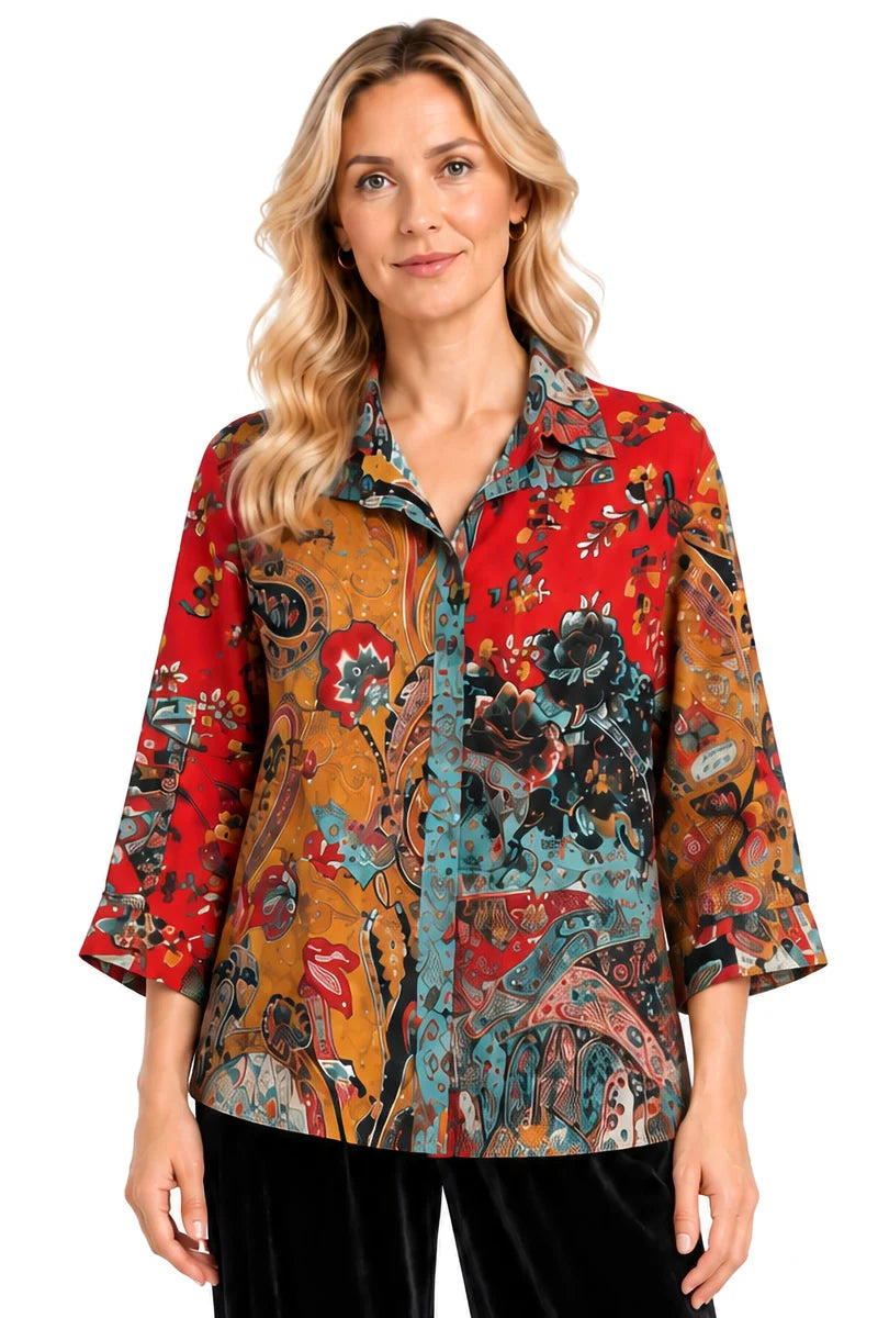 John Mark Mix Print Button Down Blouse