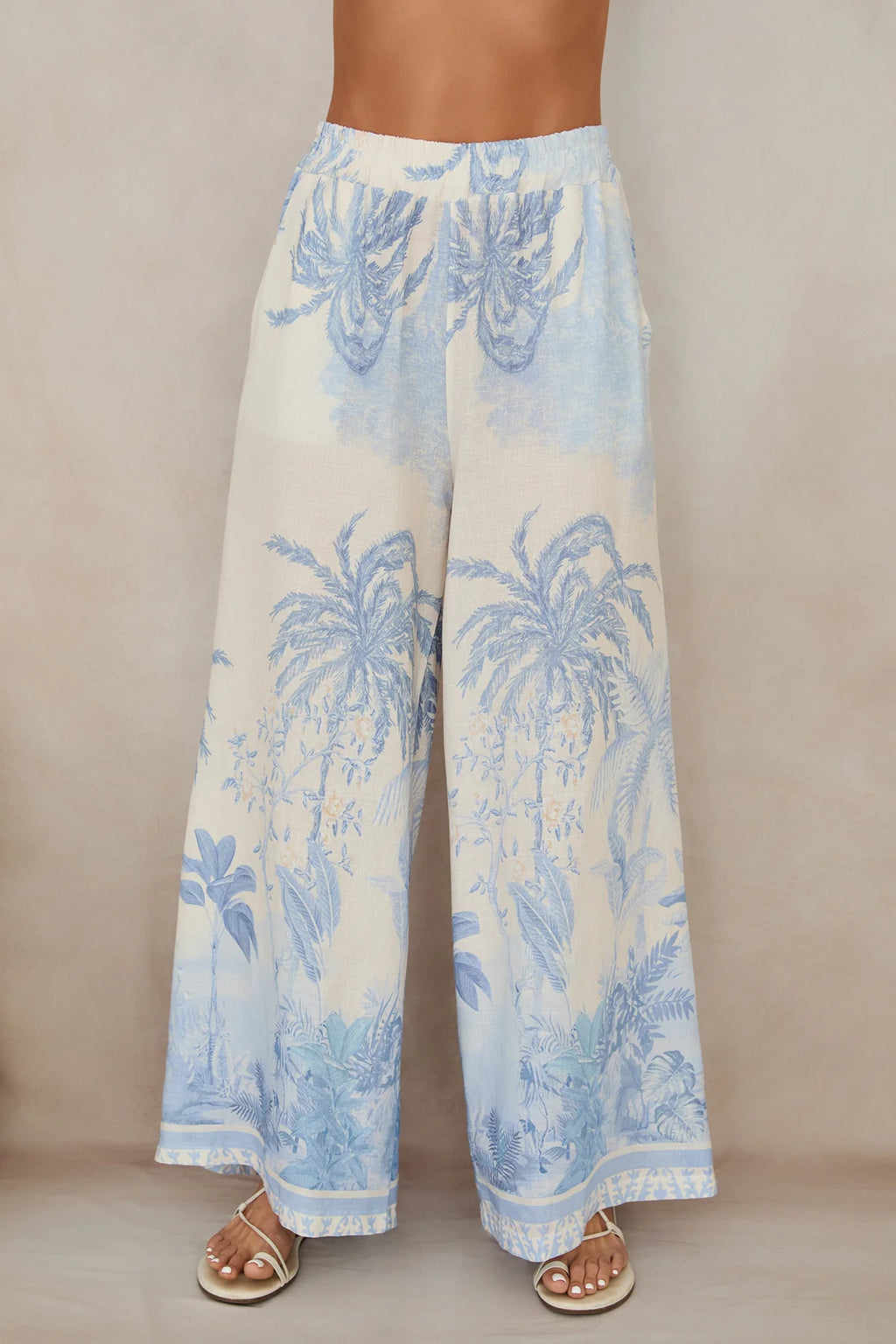 Tropical Palm Tree Linen Pants