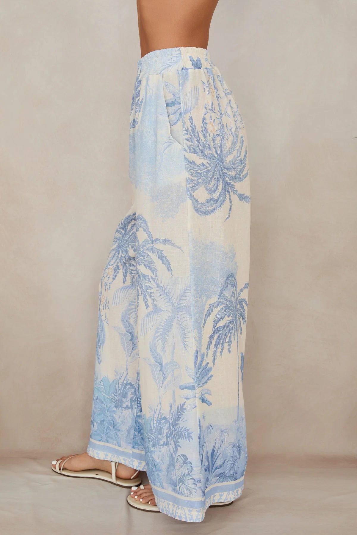 Tropical Palm Tree Linen Pants
