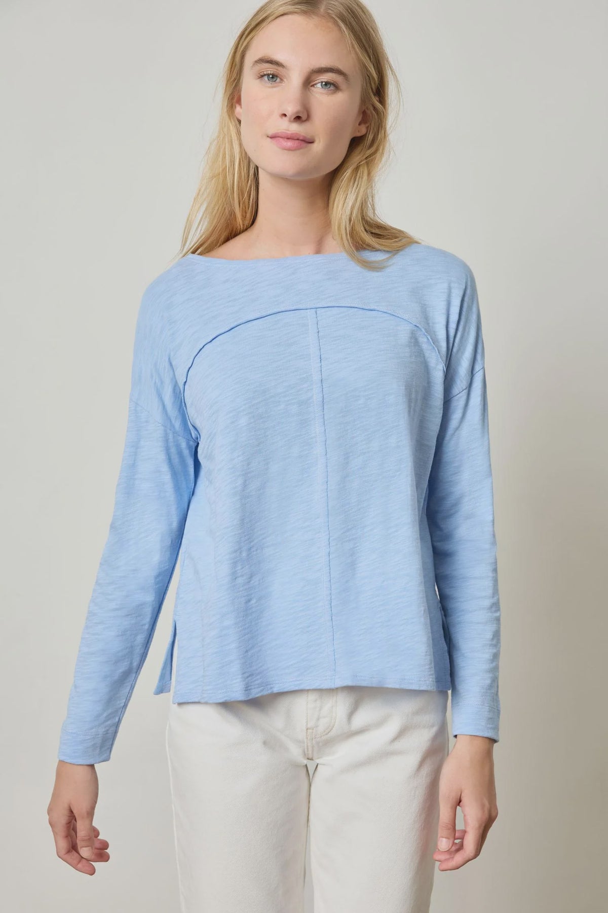 Drop Shoulder Seamed Boatneck - Cornflower