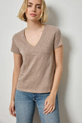 Short Sleeve Back Seam V-Neck : Driftwood