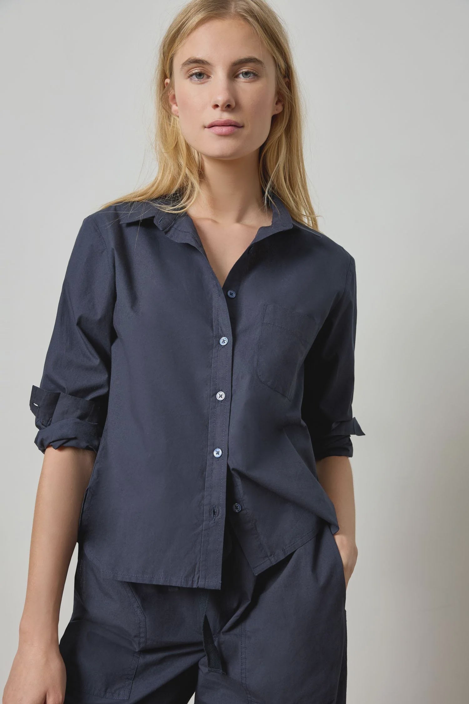 Poplin Button Down : Navy