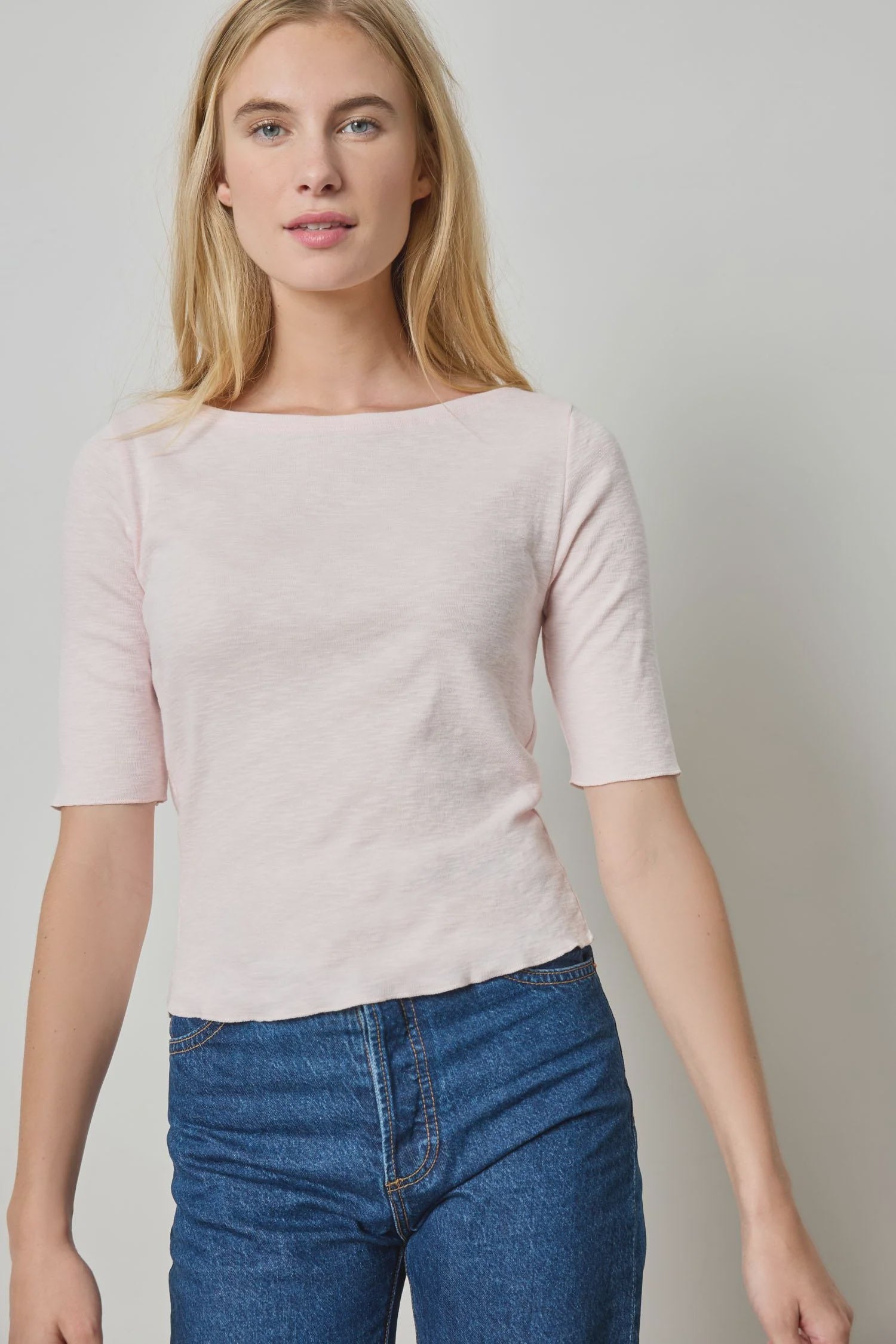 Elbow Sleeve Boatneck : Camellia