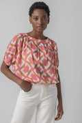 Short Sleeve Tie Waist Top : Punch Ikat Print