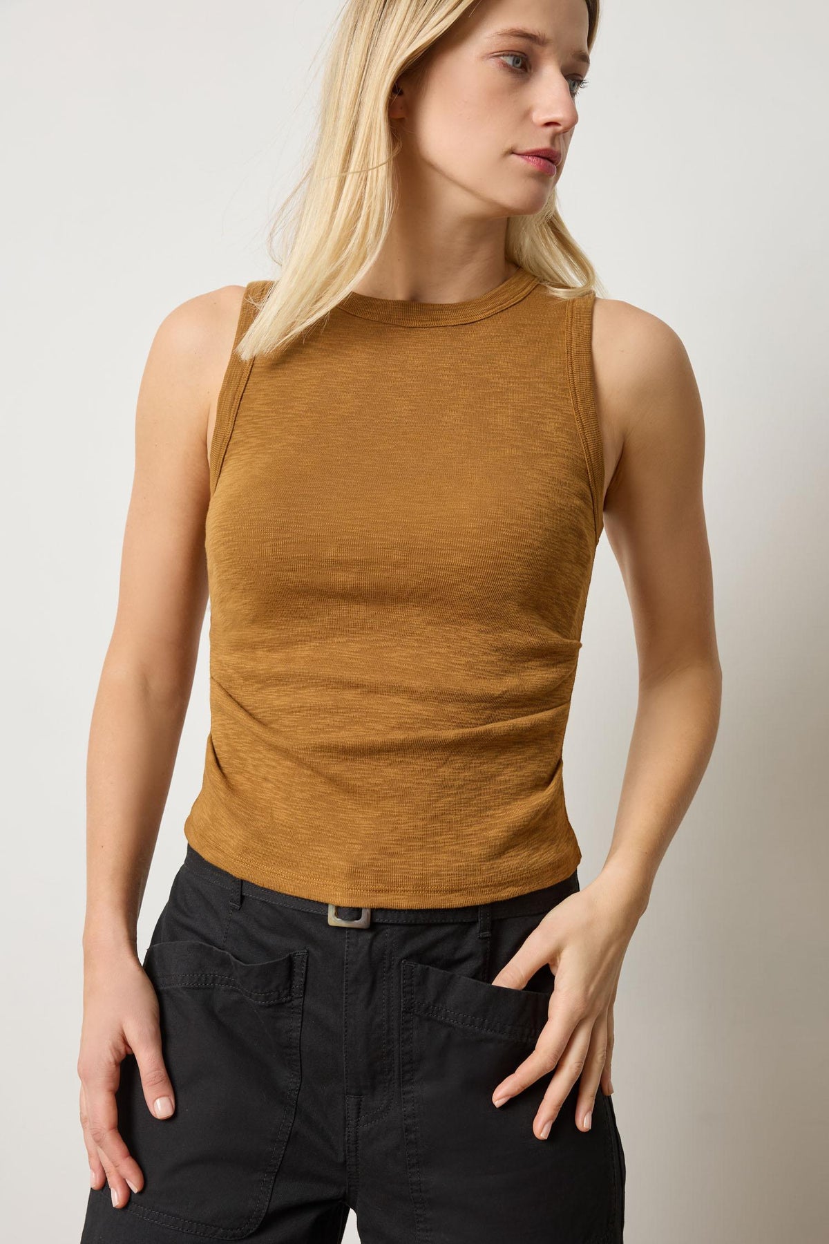Rib Slub Side Pleat Tank