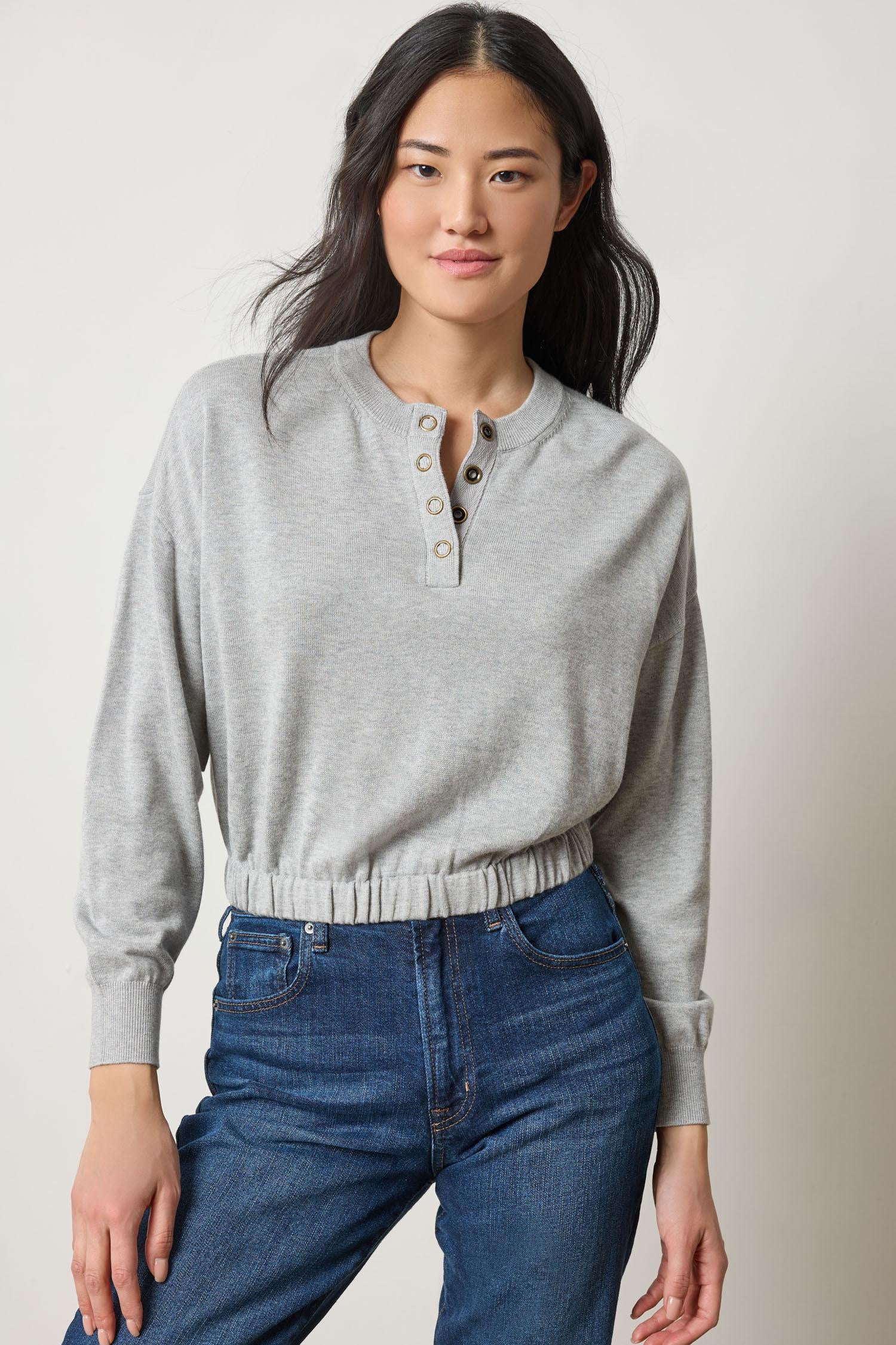 Elastic Waist Henley Sweater