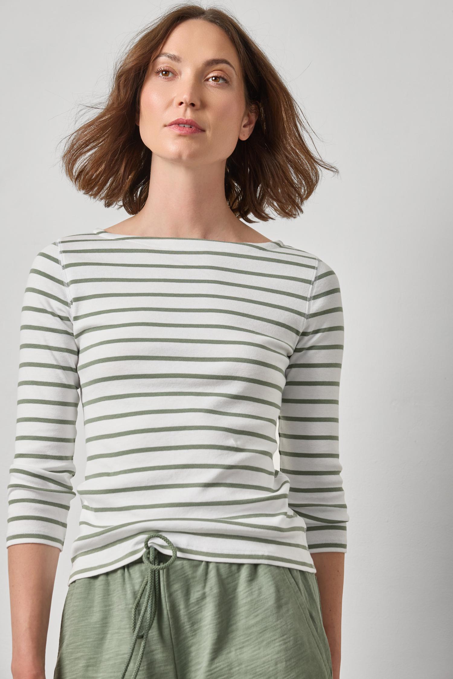 Rib Stripe 3/4 Boatneck : Sage Stripe