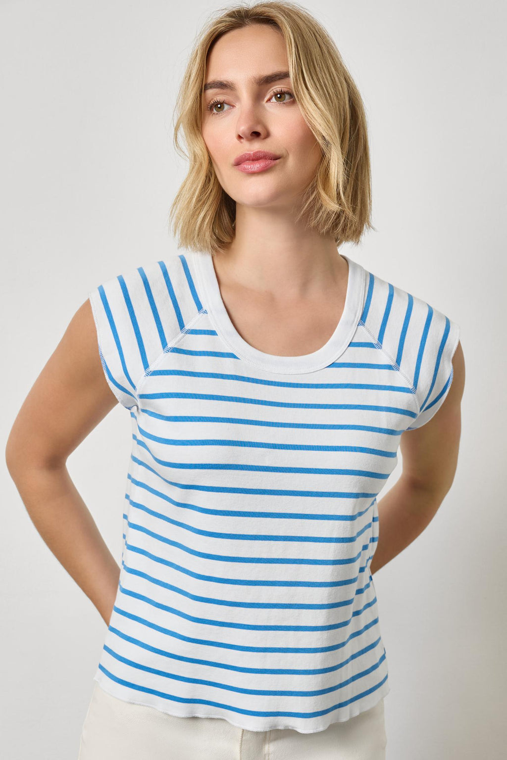 Rib Stripe Short Sleeve Scoop Neck : Regatta Stripe
