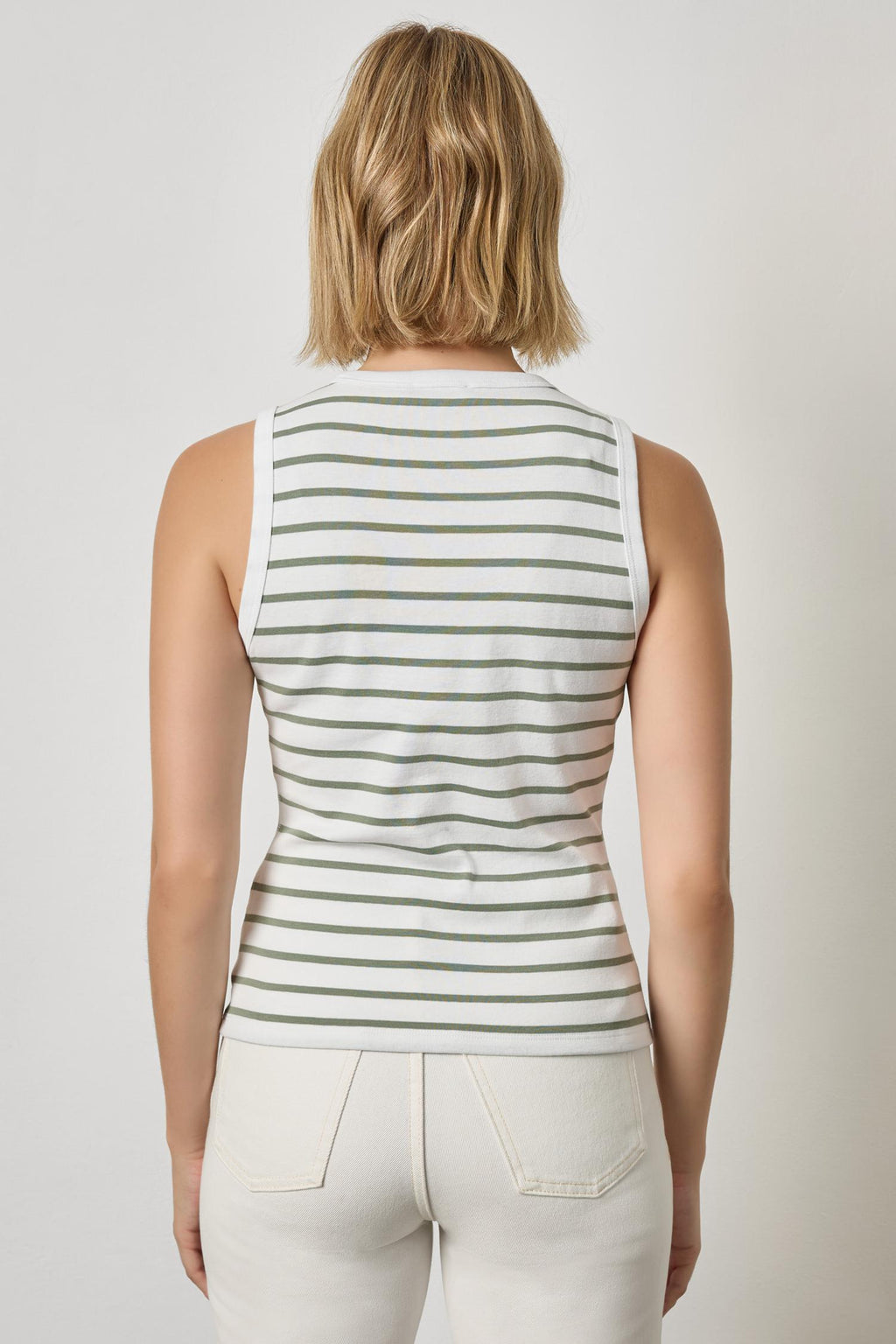 Rib Stripe High Neck Tank : Sage Stripe