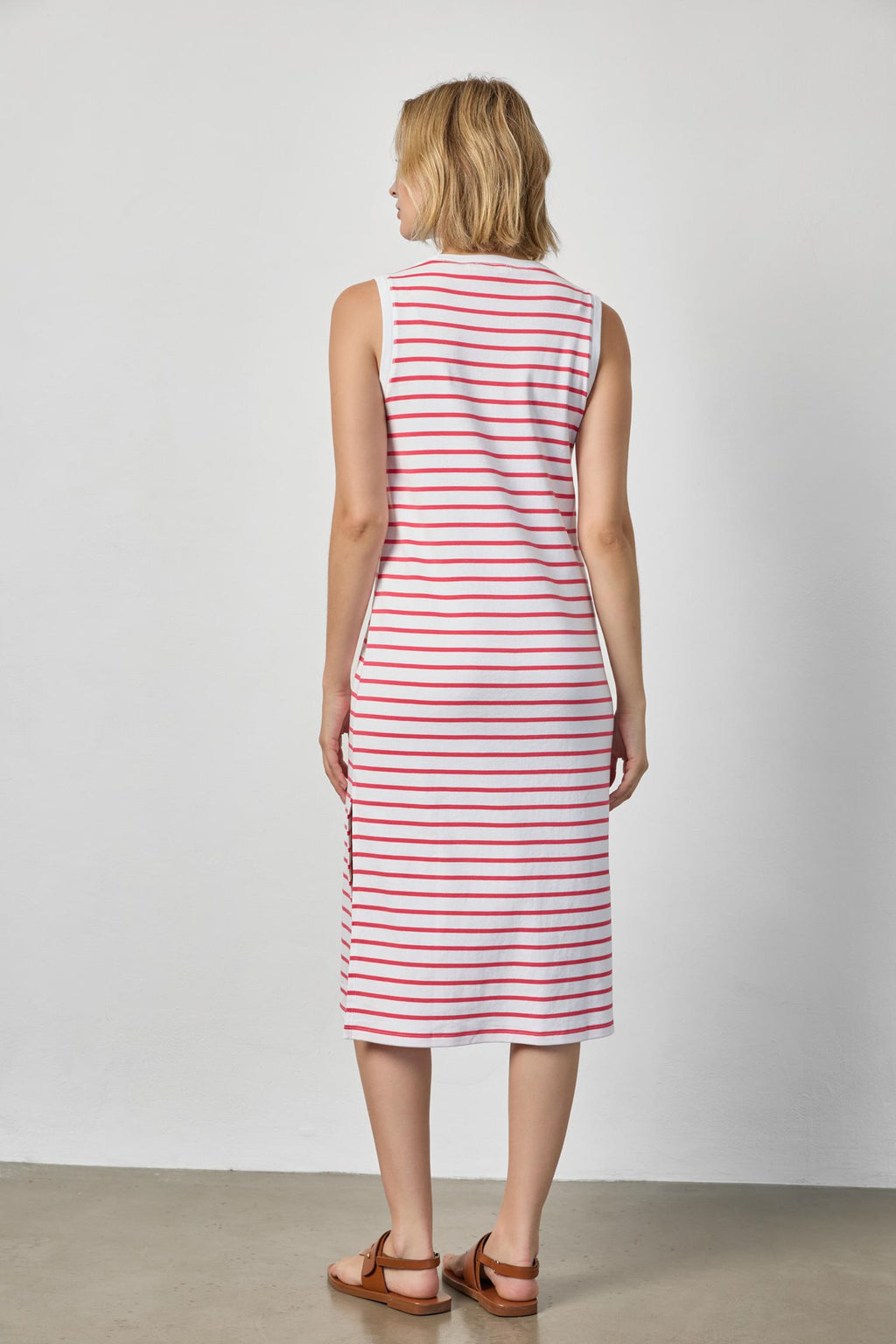 Rib Stripe Side Slit Tank Dress : Geranium Stripe