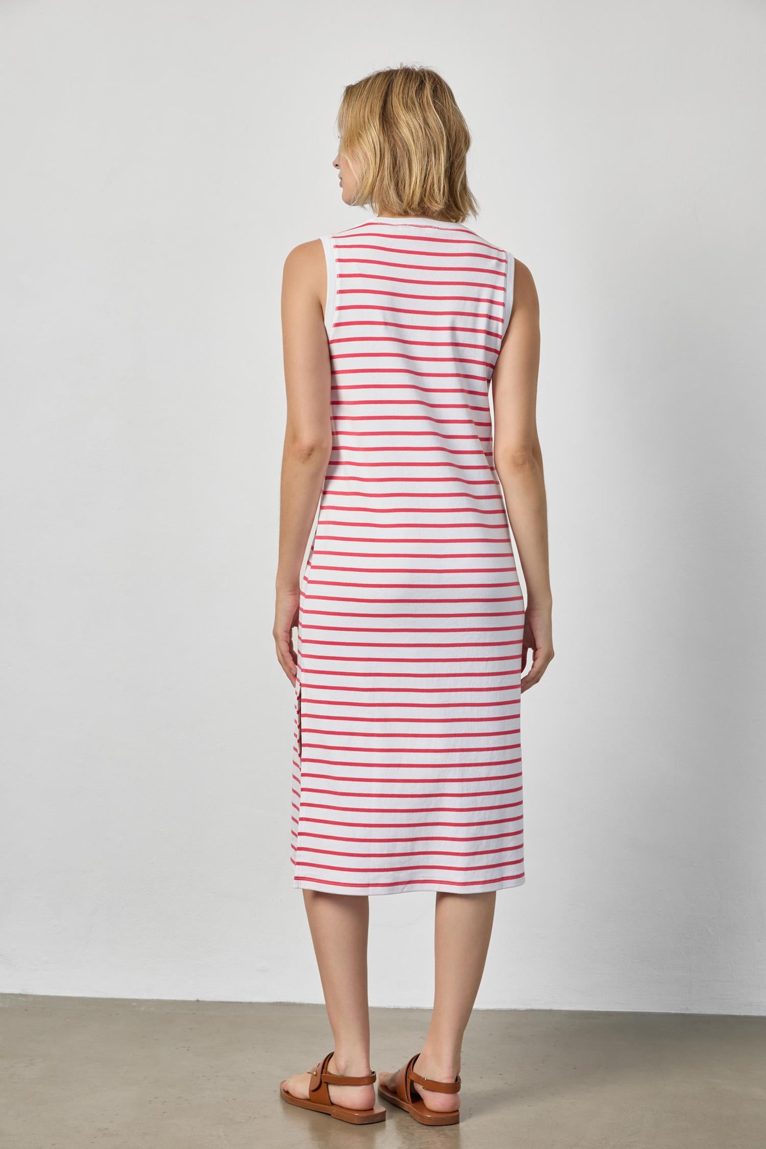 Rib Stripe Side Slit Tank Dress : Geranium Stripe