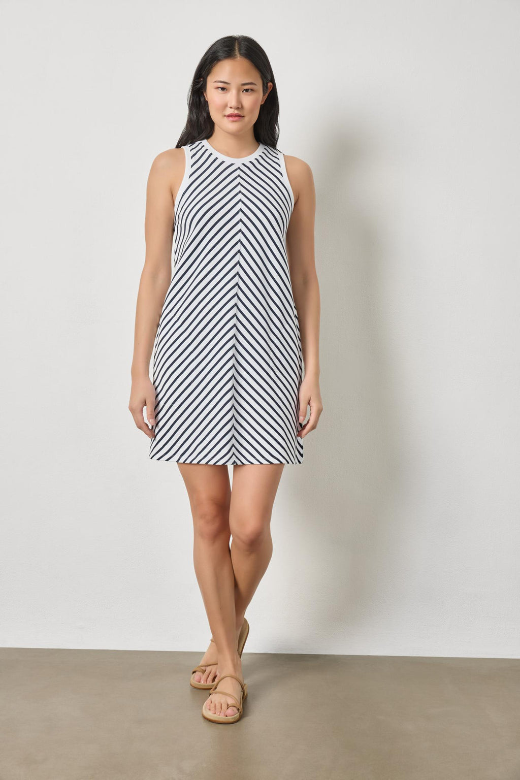 Center Seam Tank Dress in Navy Stripe