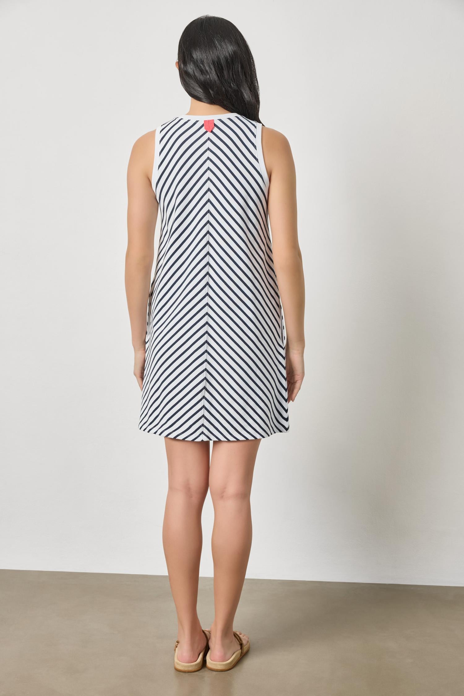 Center Seam Tank Dress in Navy Stripe