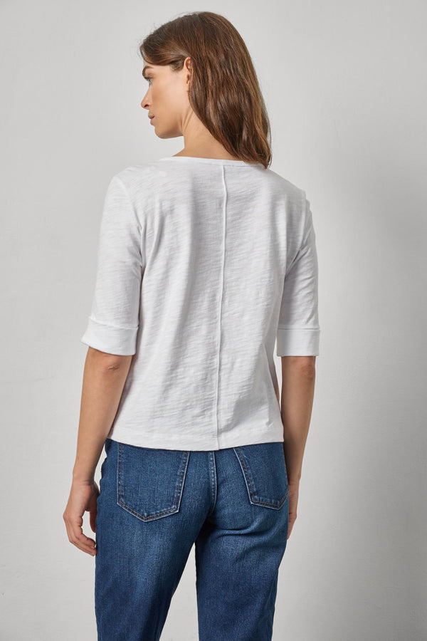 Rib Trim Elbow Split Neck - White
