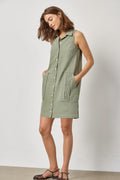 Sleeveless Pleat Pocket Dress : Sage