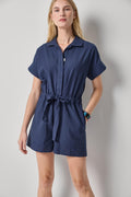Linen Blend Romper in Navy