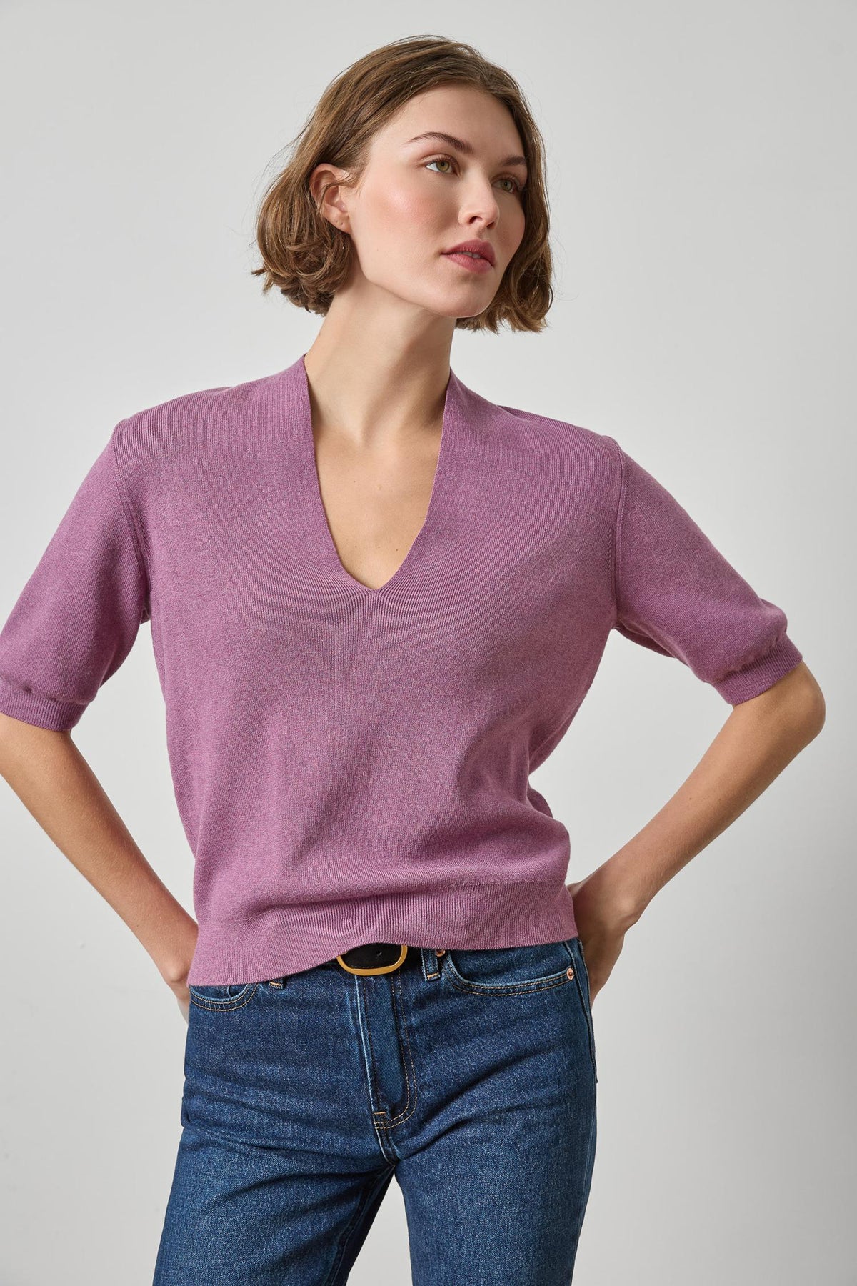 V-Neck Elbow Sleeve Sweater : Dewberry