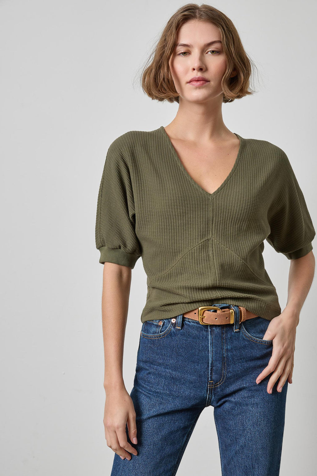 Seamed V-Neck Top : Olive
