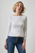 3/4 Sleeve French Tee in White