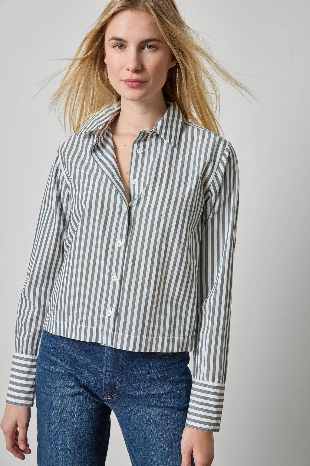 Straight Fit Short Button Down : Mineral Stripe