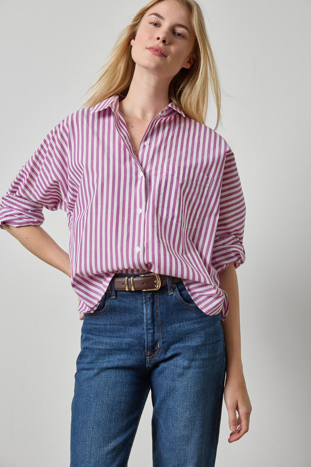 Dolman Sleeve Button Down Shirt : Snapdragon Stripe