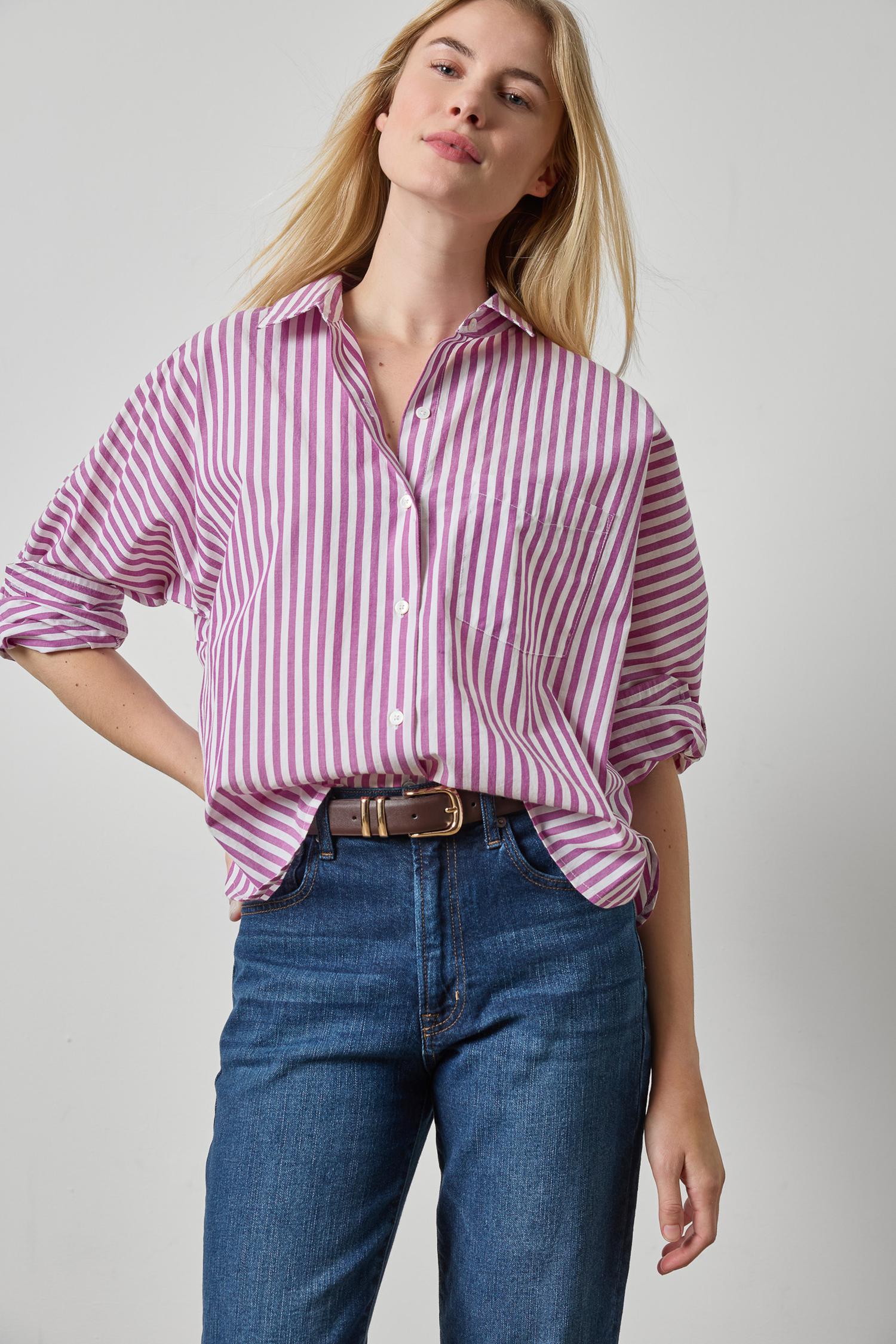 Dolman Sleeve Button Down Shirt : Snapdragon Stripe