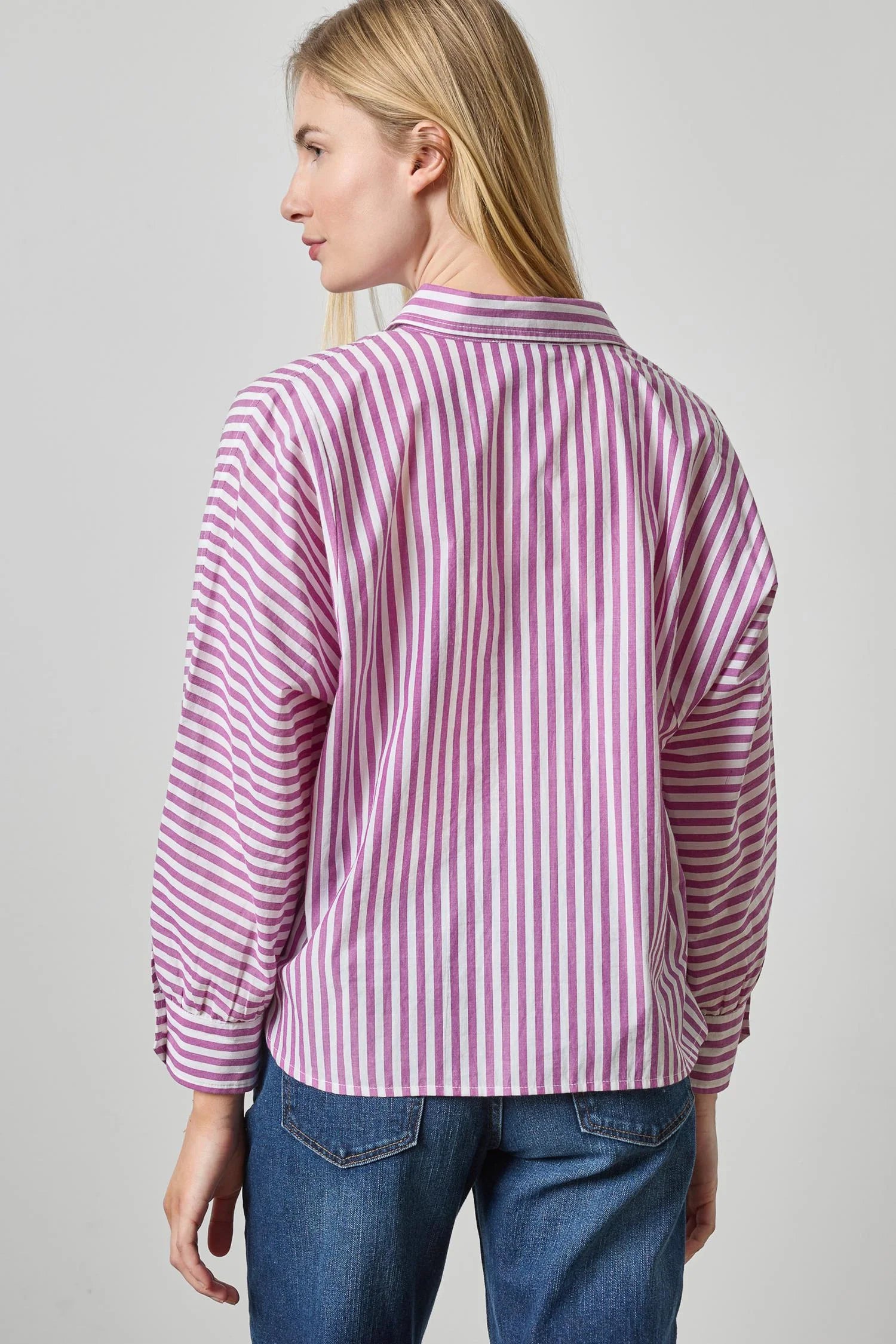Dolman Sleeve Button Down Shirt : Snapdragon Stripe