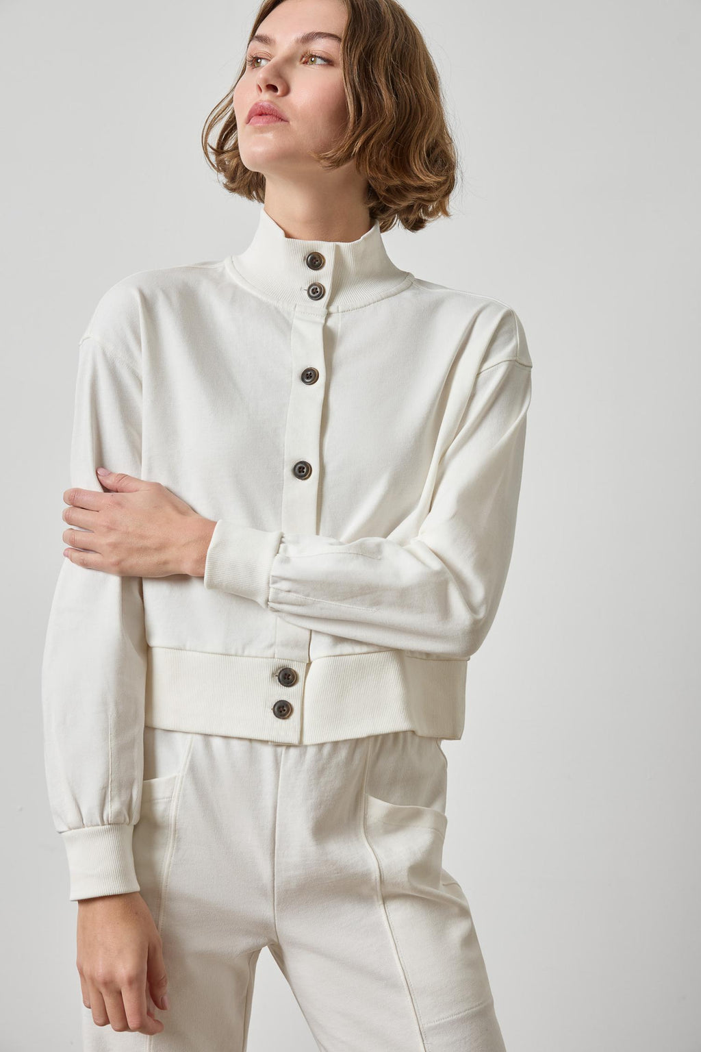 Mock Neck Cardigan In Chalk