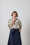 Dolman Sleeve Button Down Shirt : Blue Poppy Print