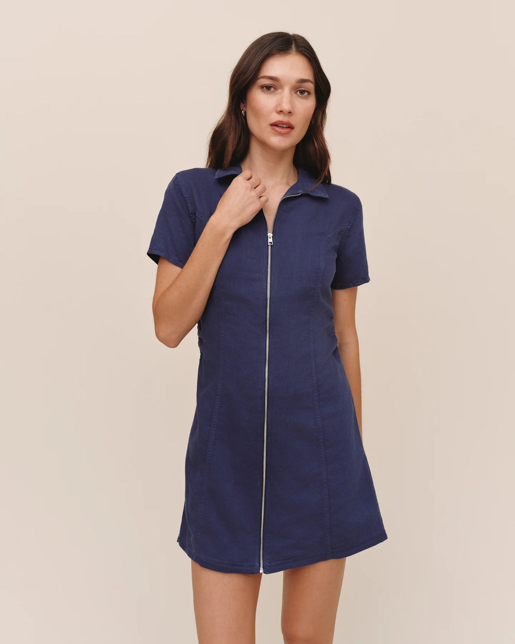 Short Sleeve Zip Front Dress Deep Cobalt