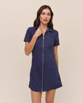 Short Sleeve Zip Front Dress Deep Cobalt