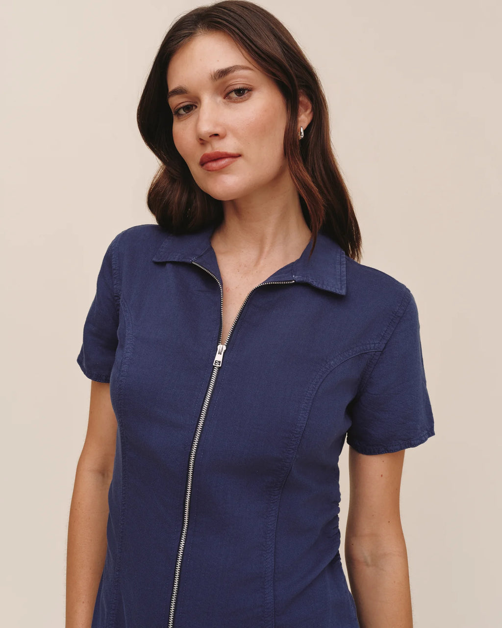 Short Sleeve Zip Front Dress Deep Cobalt
