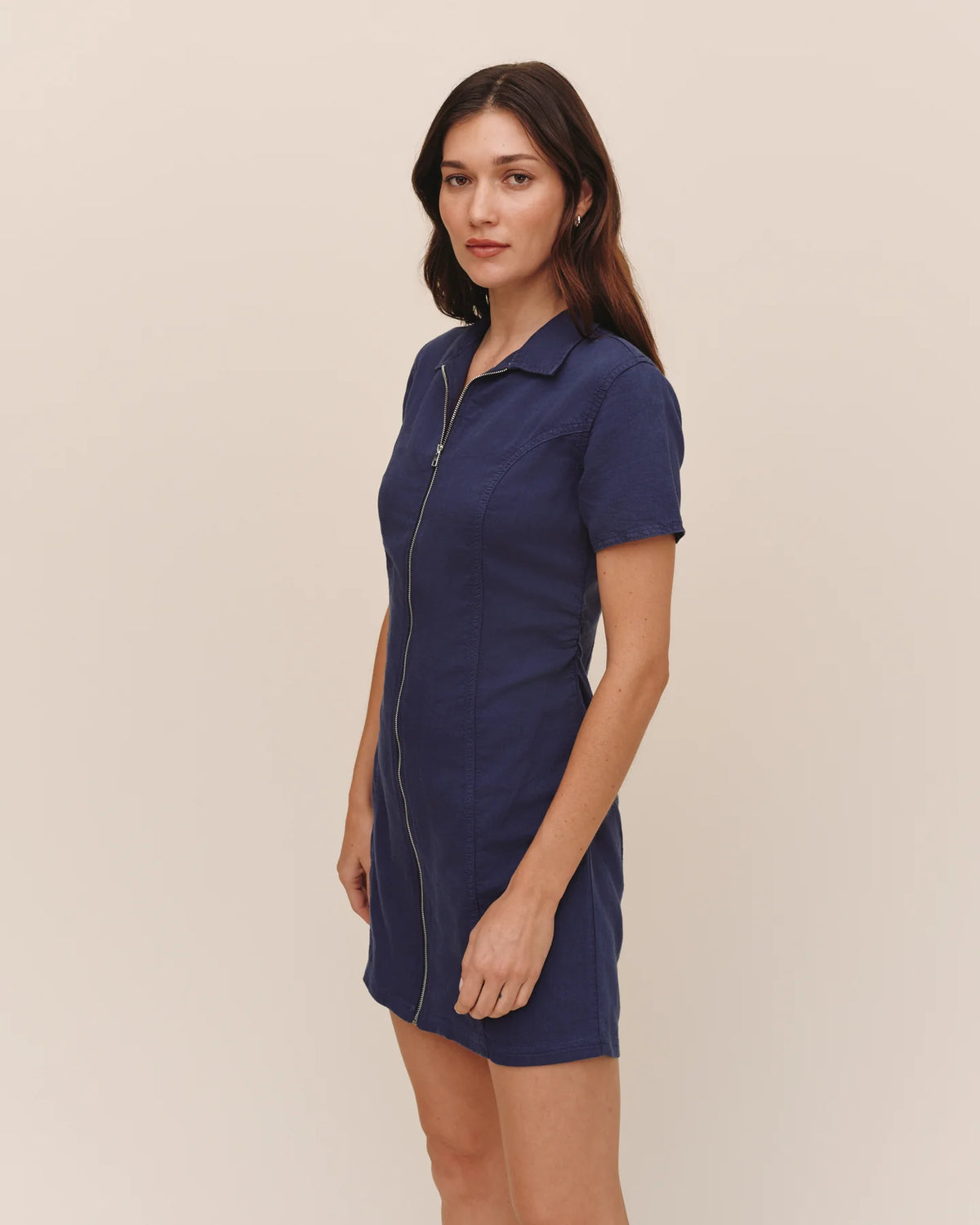 Short Sleeve Zip Front Dress Deep Cobalt