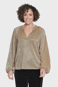 Metallic Split Neck Top - Gold