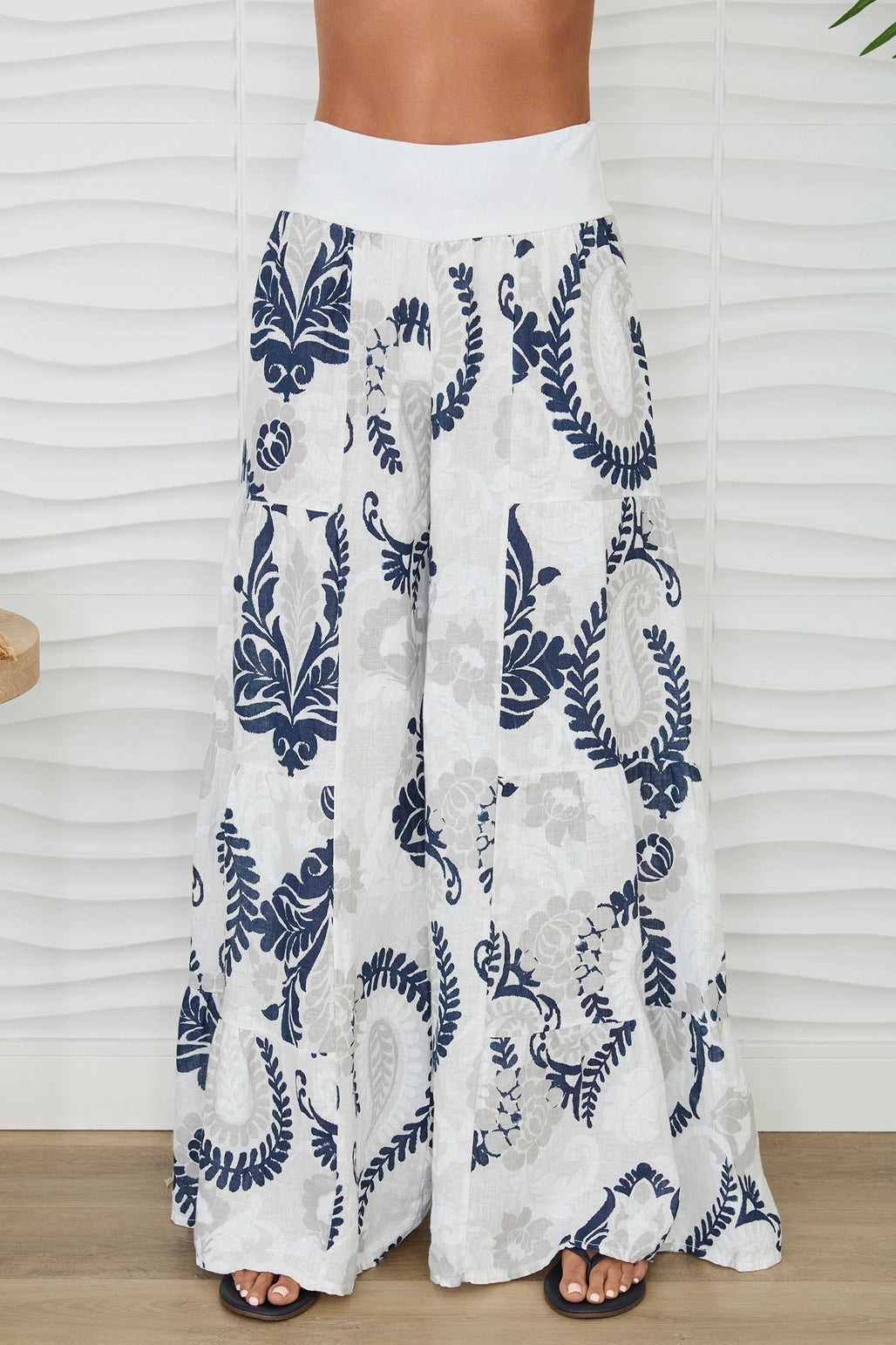 Paisley Palazzo Pant White/Navy