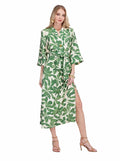 Button Pleated Midi Dress Ivory Fern
