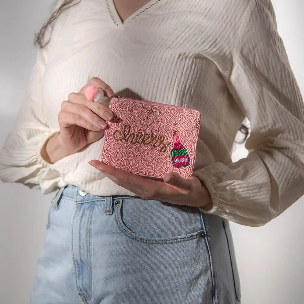 Pink Cheers Beaded Pouch