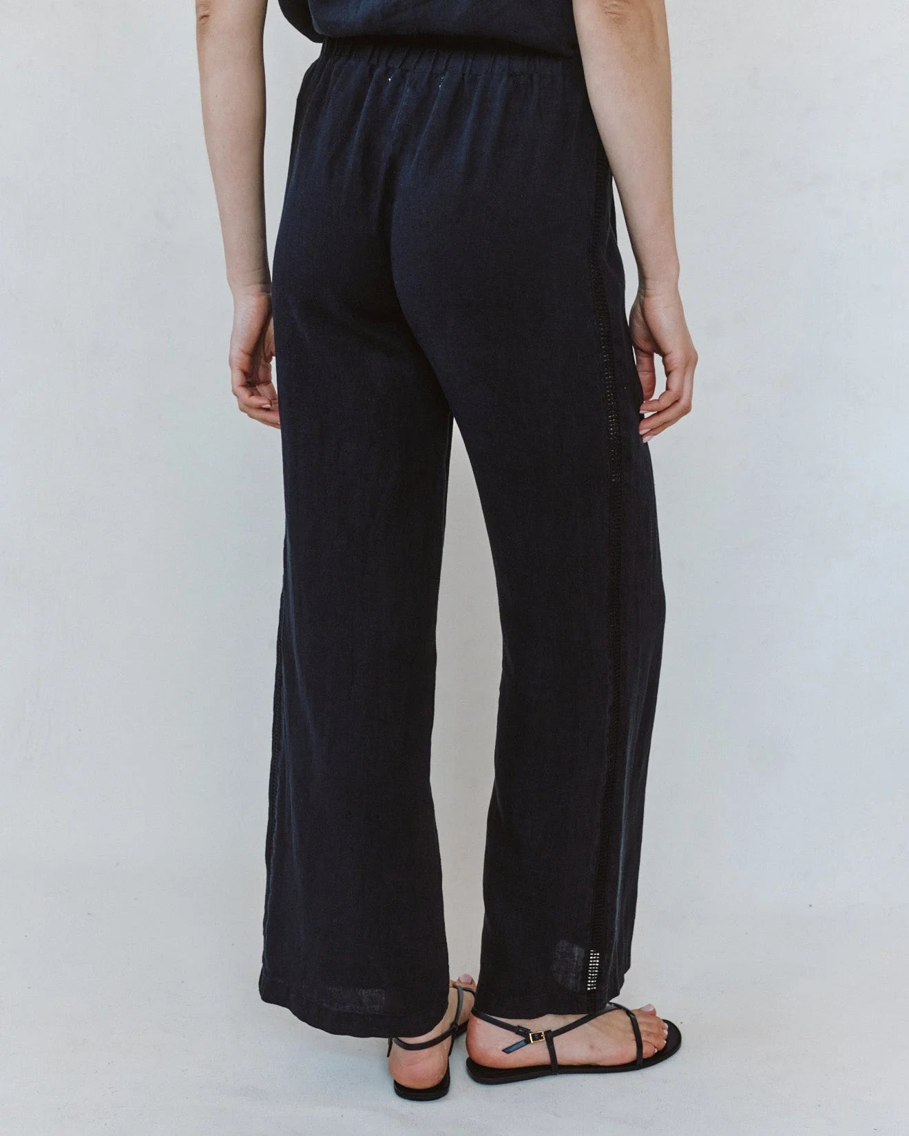 Beach Pant with Lattice Stripe Black