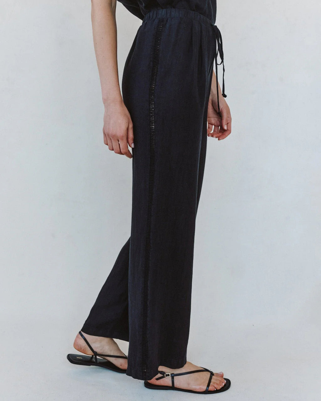 Beach Pant with Lattice Stripe Black