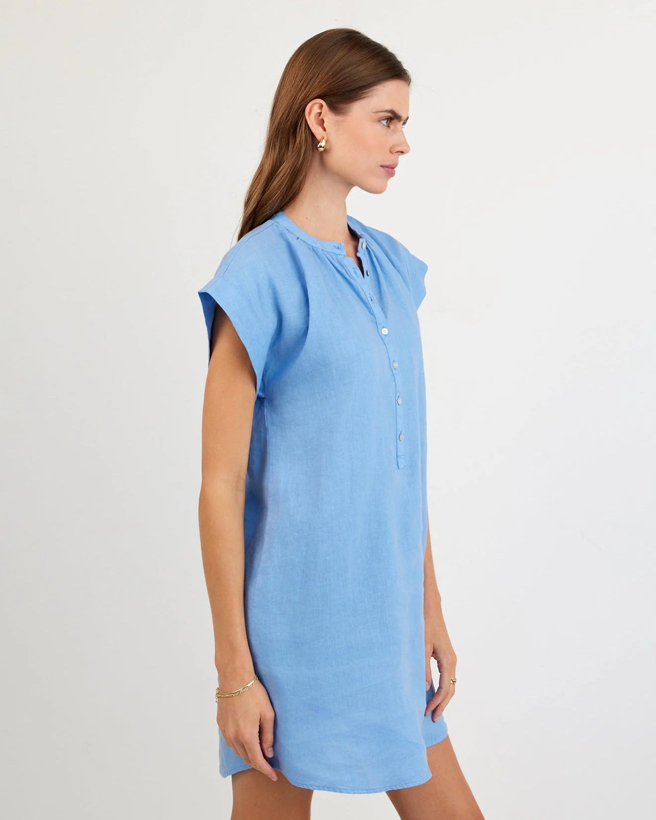 Cap Sleeve Henley Dress Tidal Blue