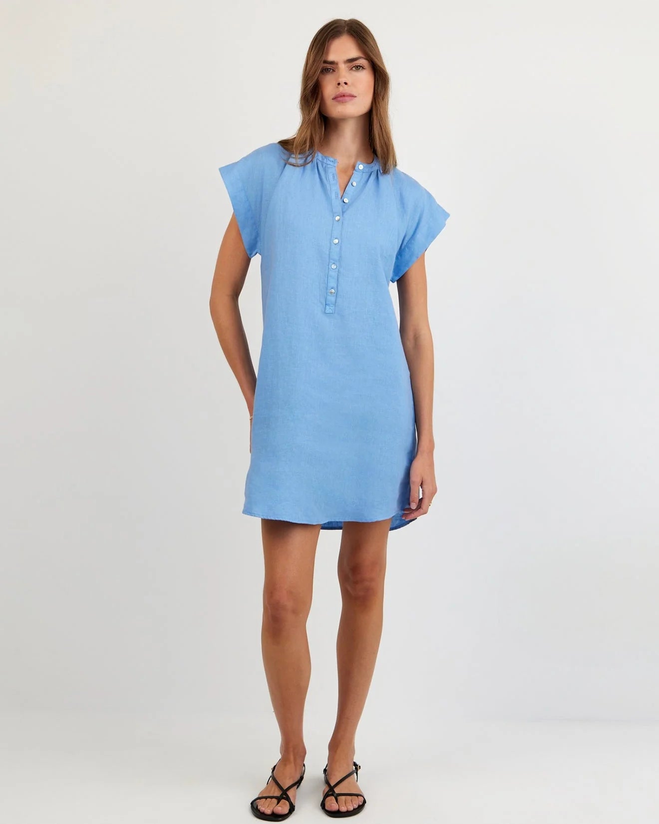 Cap Sleeve Henley Dress Tidal Blue