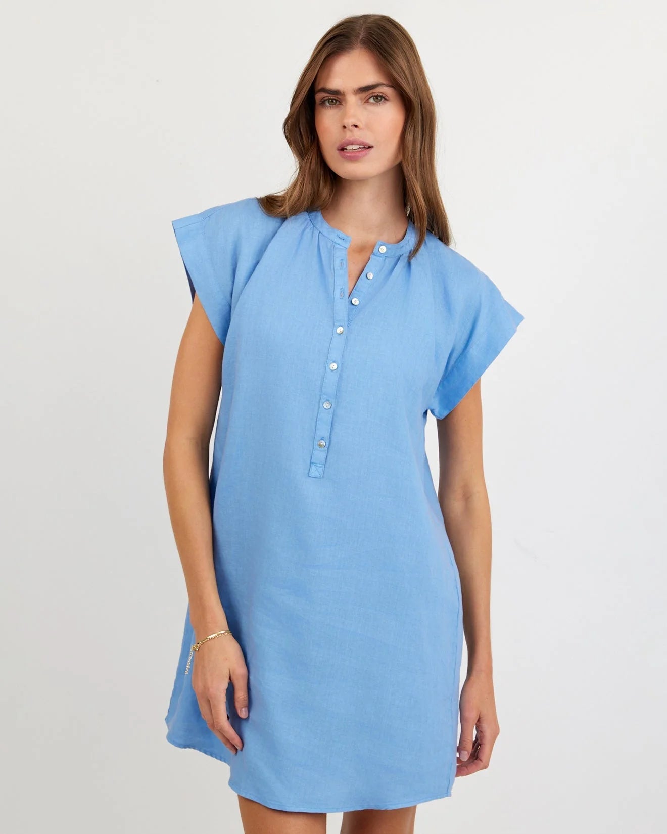 Cap Sleeve Henley Dress Tidal Blue