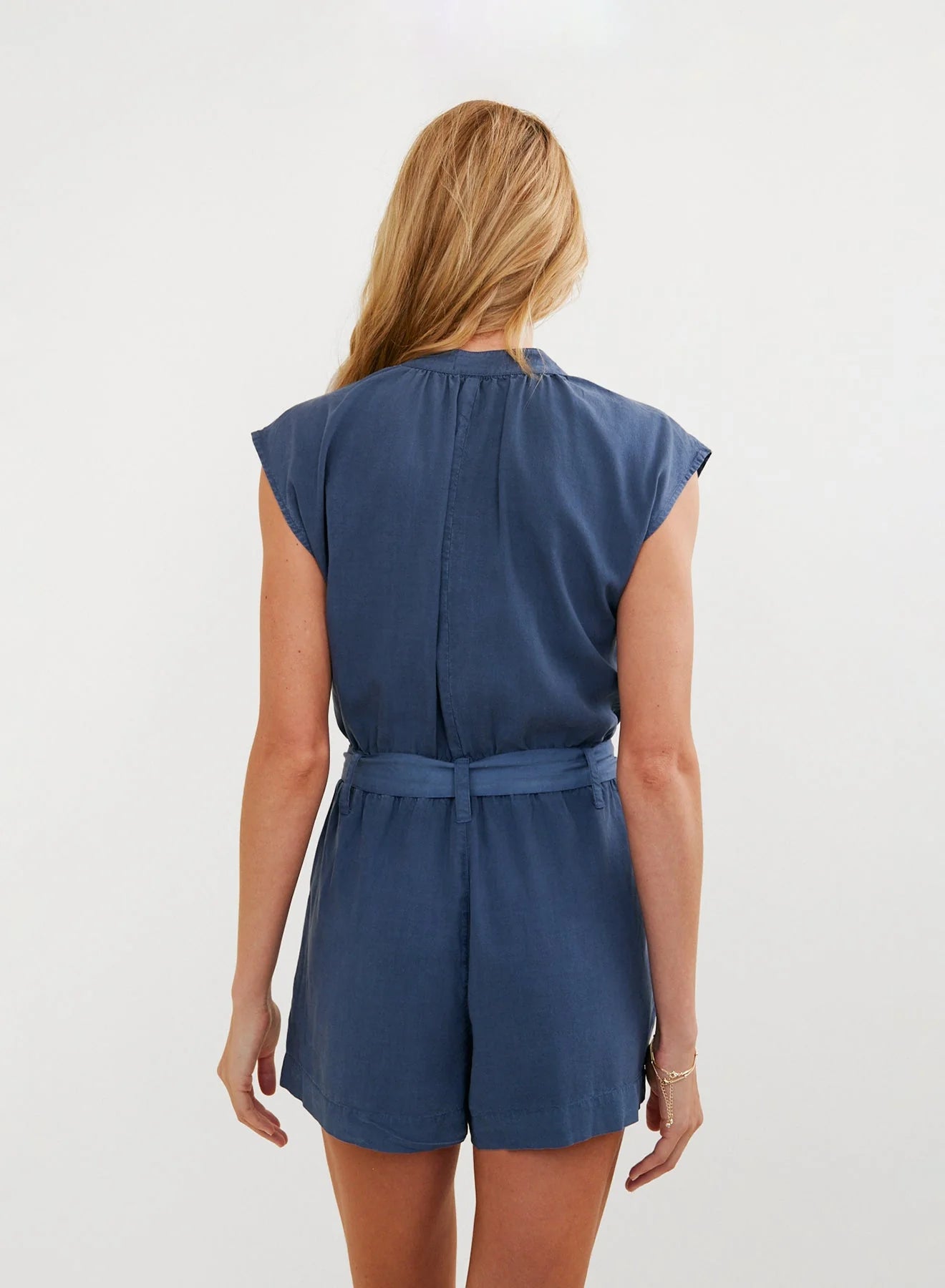 Cap Sleeve Pokcet Romper Midnight Surf