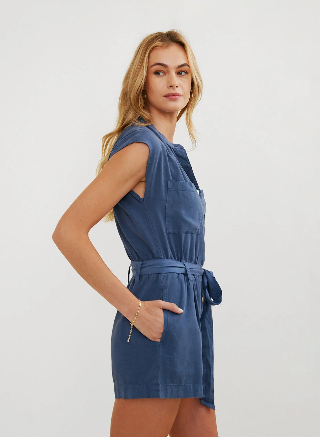 Cap Sleeve Pokcet Romper Midnight Surf
