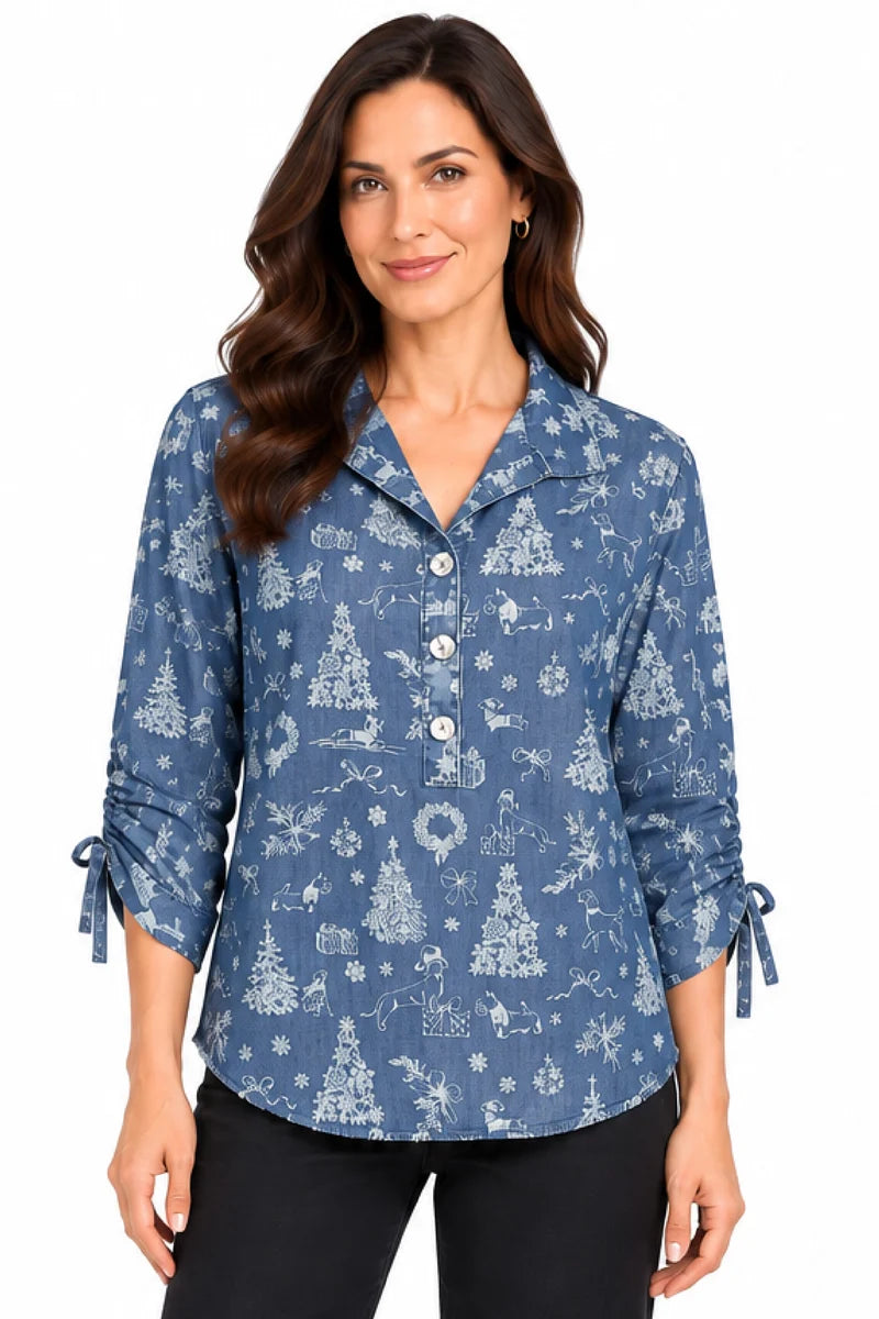 John Mark Button Front Cinch Sleeve Popover