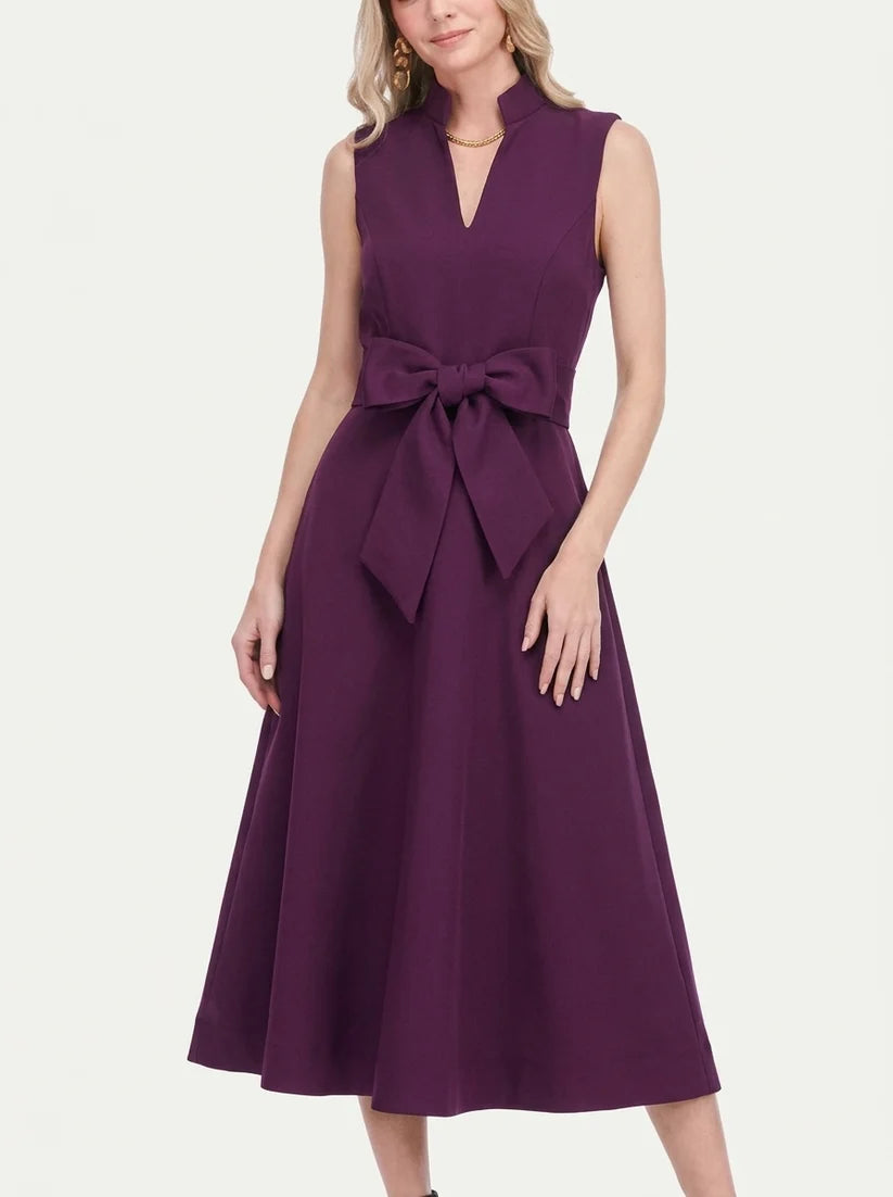 JADE Stand Collar Fit and Flare Dress in Grape