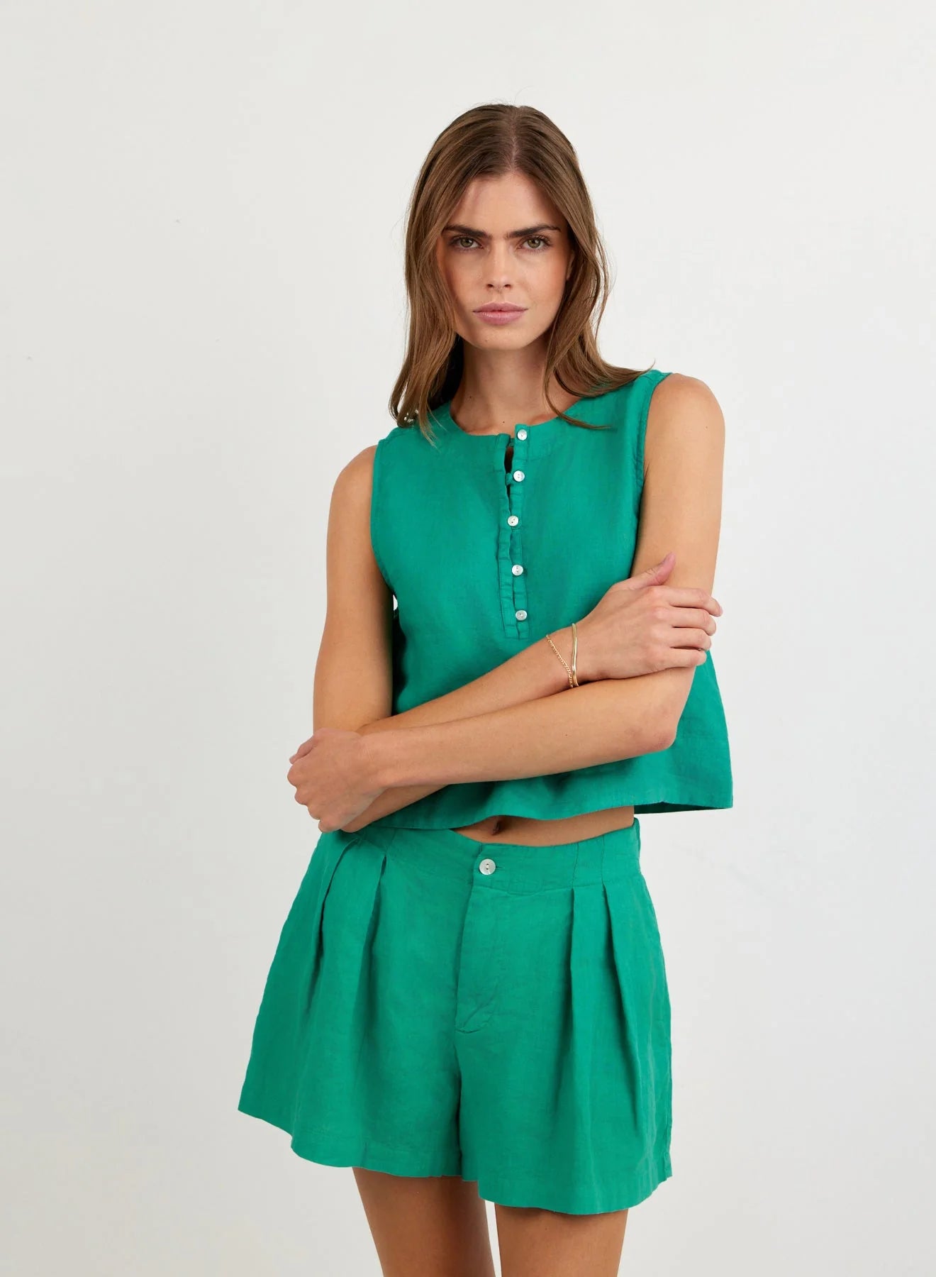 Double Pleat Short in Aqua Green