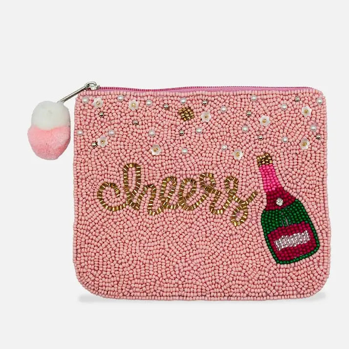 Pink Cheers Beaded Pouch